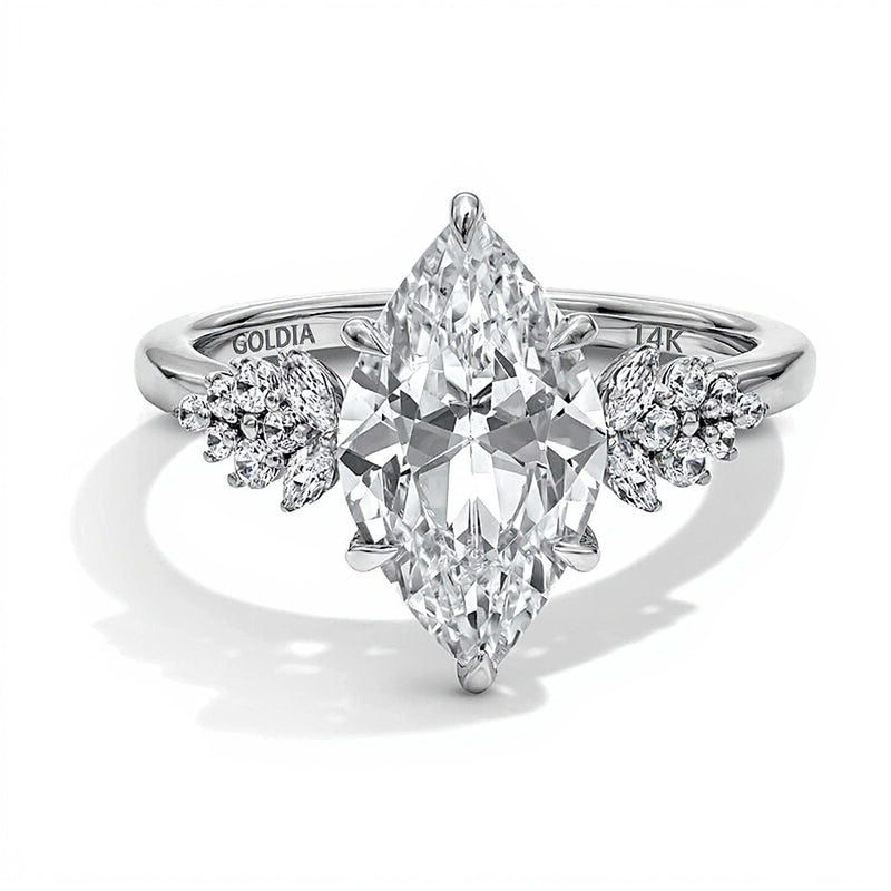 3.33 CT. TW Marquise-Cut Lab-Grown Diamond Leaf-Sides Engagement Ring in 14K White Gold (F/VS2)