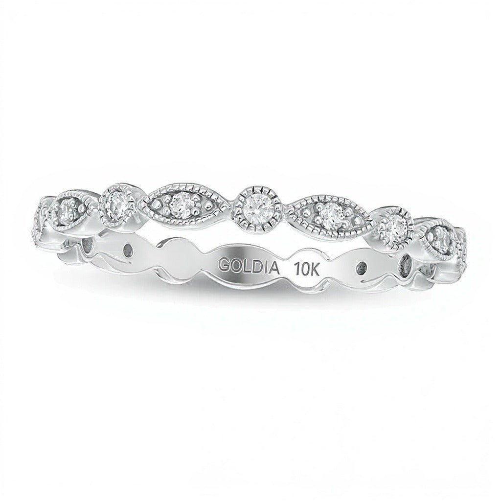0.2 CT. TW Diamond Marquise and Circle Alternating Vintage-Style Eternity Anniversary Band in 10K White Gold