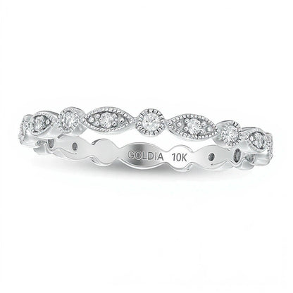 0.2 CT. TW Diamond Marquise and Circle Alternating Vintage-Style Eternity Anniversary Band in 10K White Gold