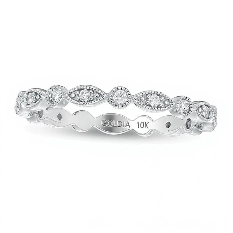 0.2 CT. TW Diamond Marquise and Circle Alternating Vintage-Style Eternity Anniversary Band in 10K White Gold