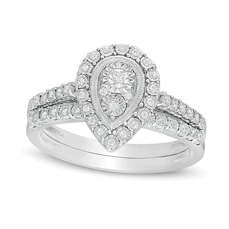 0.2 CT. TW Pear-Shaped Multi-Diamond Frame Vintage-Style Bridal Set in Sterling Silver