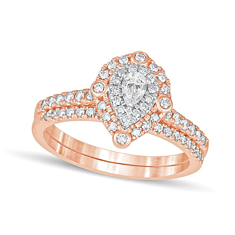 0.63 CT. TW Pear-Shaped Diamond Double Frame Bridal Set in 10K Rose Gold