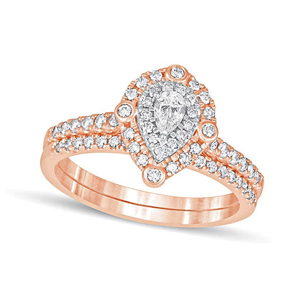 0.63 CT. TW Pear-Shaped Diamond Double Frame Bridal Set in 10K Rose Gold