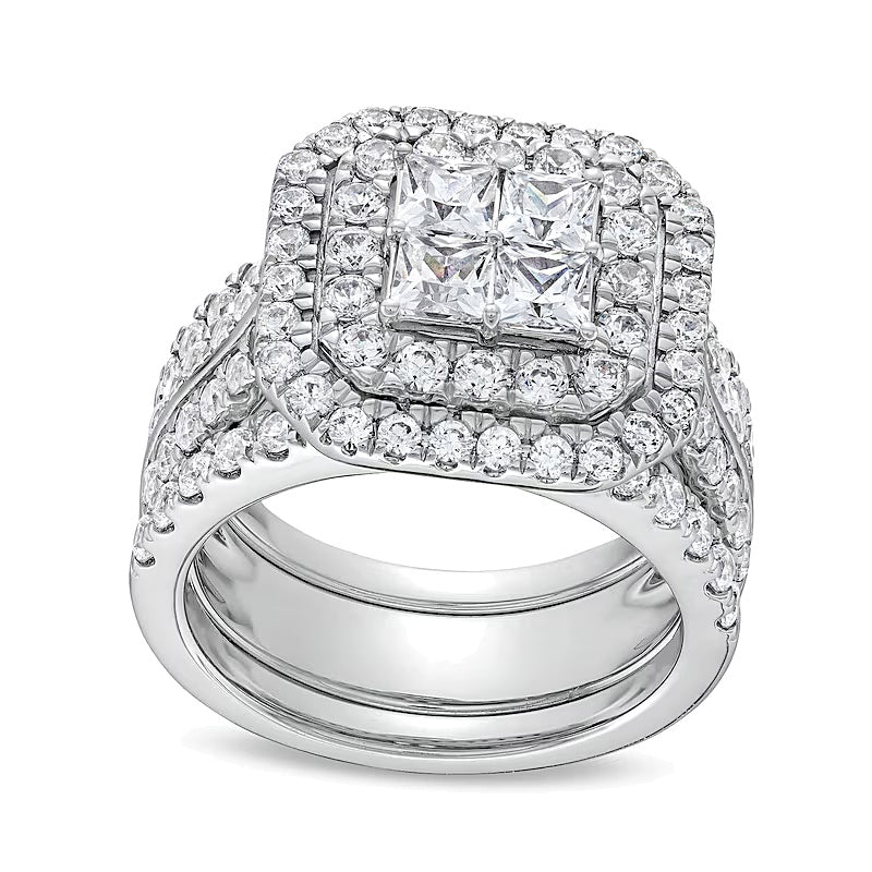 3.0 CT. TW Multi-Diamond Composite Framed Three-Piece Bridal Set in 14K White Gold