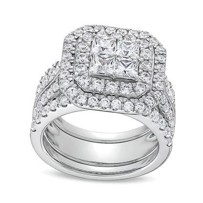 3.0 CT. TW Multi-Diamond Composite Framed Three-Piece Bridal Set in 14K White Gold
