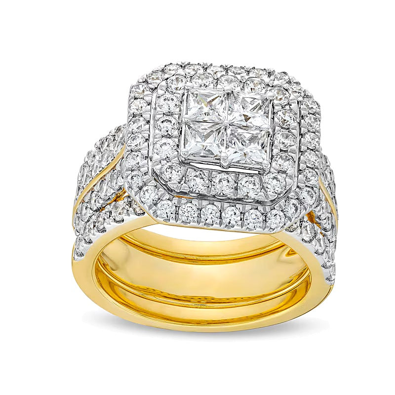 3.0 CT. TW Multi-Diamond Composite Framed Three-Piece Bridal Set in 14K Gold