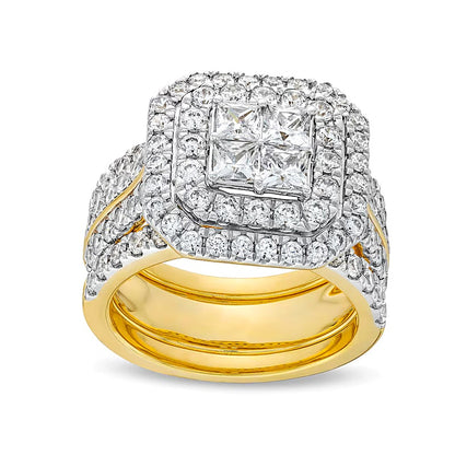 3.0 CT. TW Multi-Diamond Composite Framed Three-Piece Bridal Set in 14K Gold
