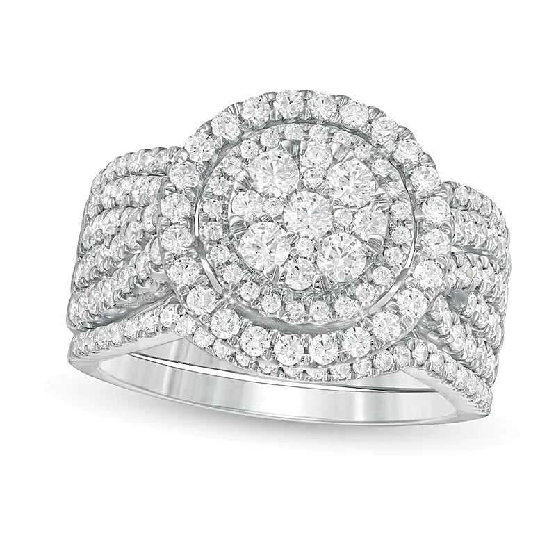 1.5 CT. TW Composite Diamond Double Frame Multi-Row Three Piece Bridal Set in 10K White Gold