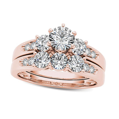 1.5 CT. TW Diamond Three Stone Bridal Set in 14K Rose Gold