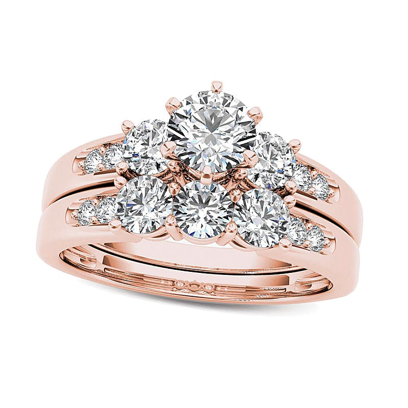 1.5 CT. TW Diamond Three Stone Bridal Set in 14K Rose Gold