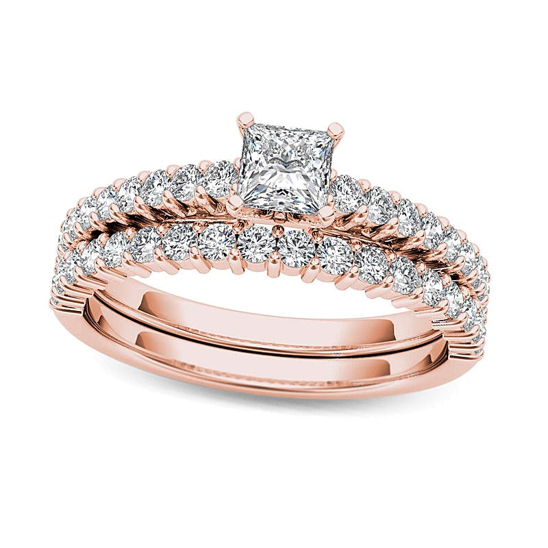 1.0 CT. TW Princess-Cut Diamond Bridal Set in 14K Rose Gold