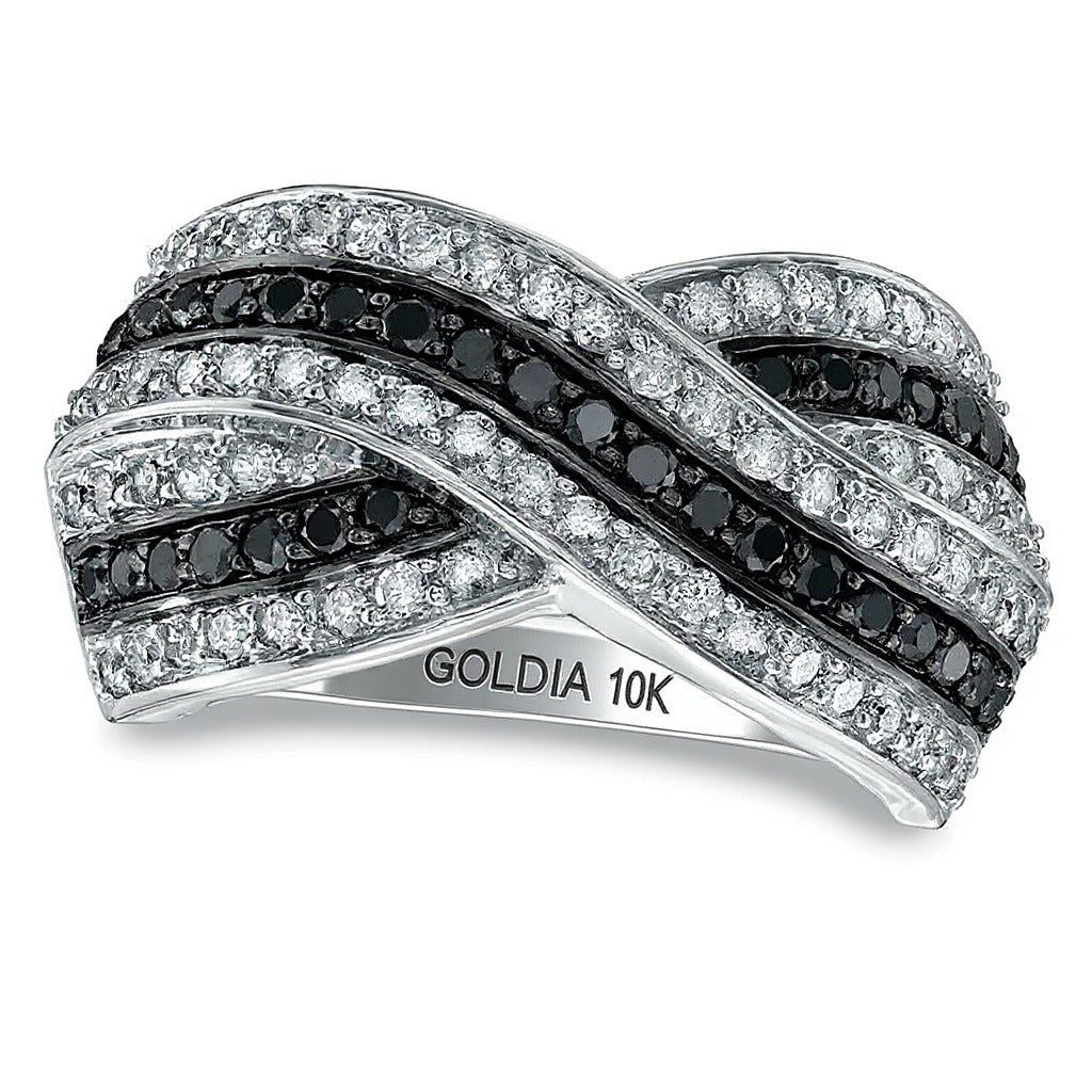 1.0 CT. TW Enhanced Black and White Diamond Crossover Band in 10K White Gold