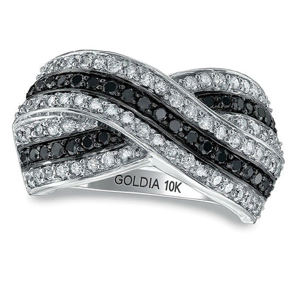 1.0 CT. TW Enhanced Black and White Diamond Crossover Band in 10K White Gold