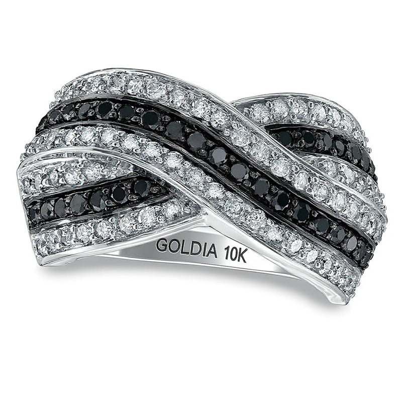 1.0 CT. TW Enhanced Black and White Diamond Crossover Band in 10K White Gold