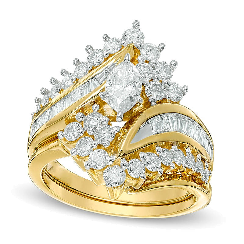 1.5 CT. TW Marquise Diamond Bypass Bridal Set in 14K Gold