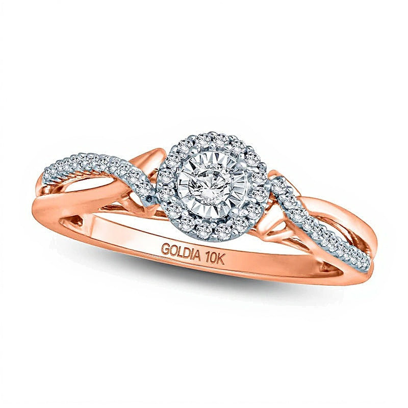 0.2 CT. TW Diamond Frame Twist Shank Promise Ring in 10K Rose Gold