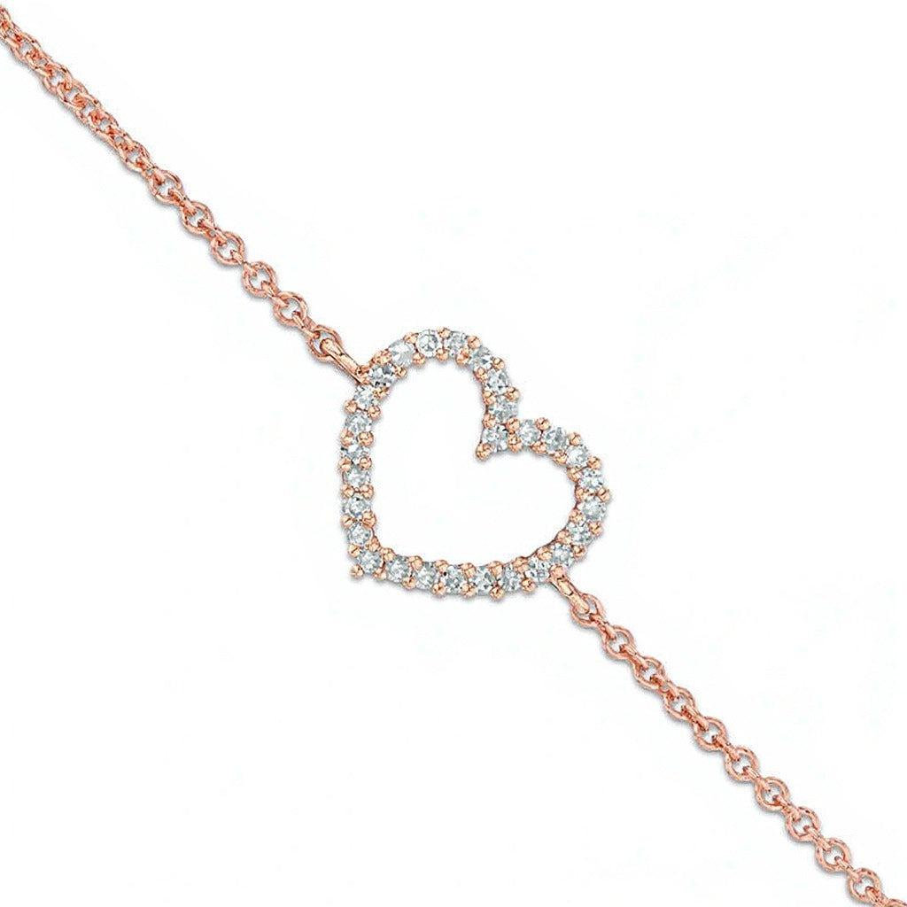 Diamond Accent Heart Bracelet in 10K Rose Gold