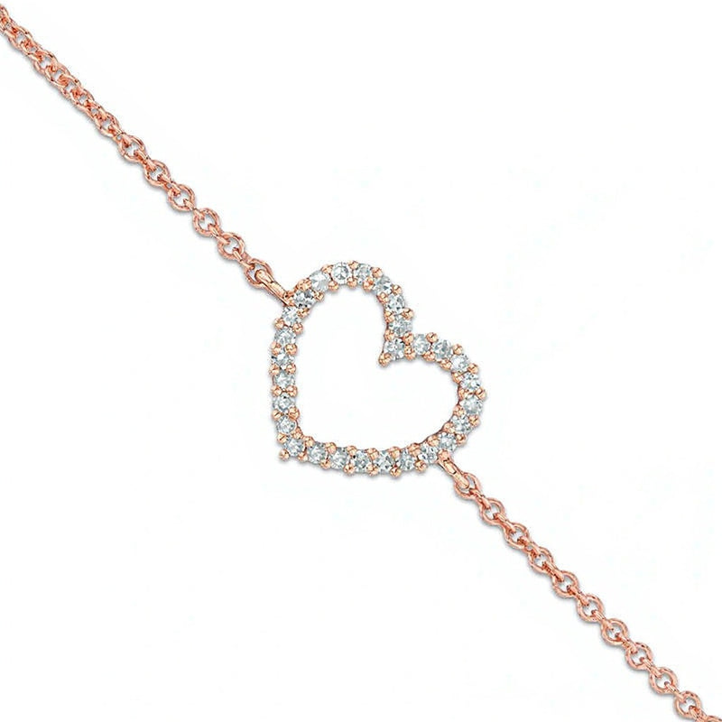 Diamond Accent Heart Bracelet in 10K Rose Gold
