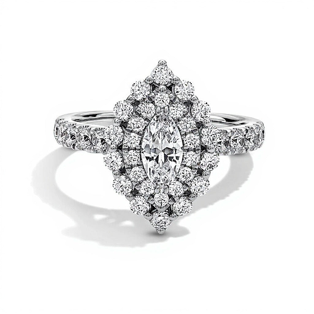 1.5 CT. TW Marquise-Cut Diamond Double Scallop Frame Engagement Ring in 14K White Gold