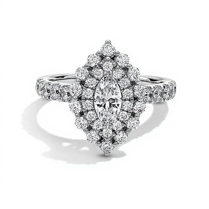 1.5 CT. TW Marquise-Cut Diamond Double Scallop Frame Engagement Ring in 14K White Gold