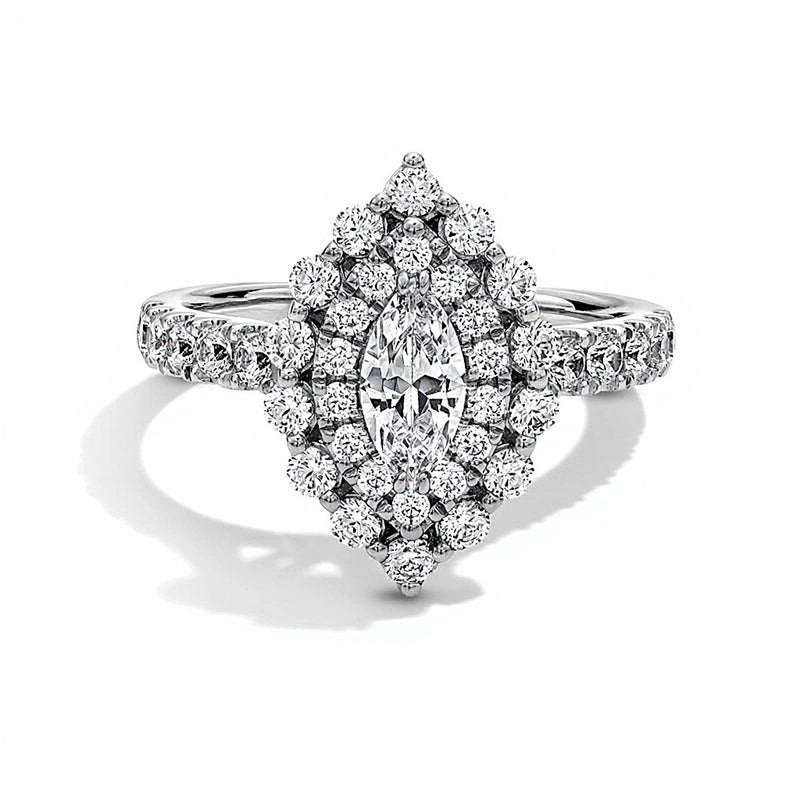 1.5 CT. TW Marquise-Cut Diamond Double Scallop Frame Engagement Ring in 14K White Gold