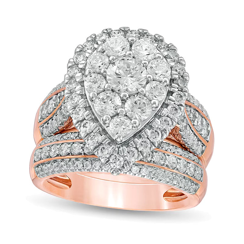 2.5 CT. TW Composite Diamond Pear-Shaped Multi-Row Bridal Set in 10K Rose Gold