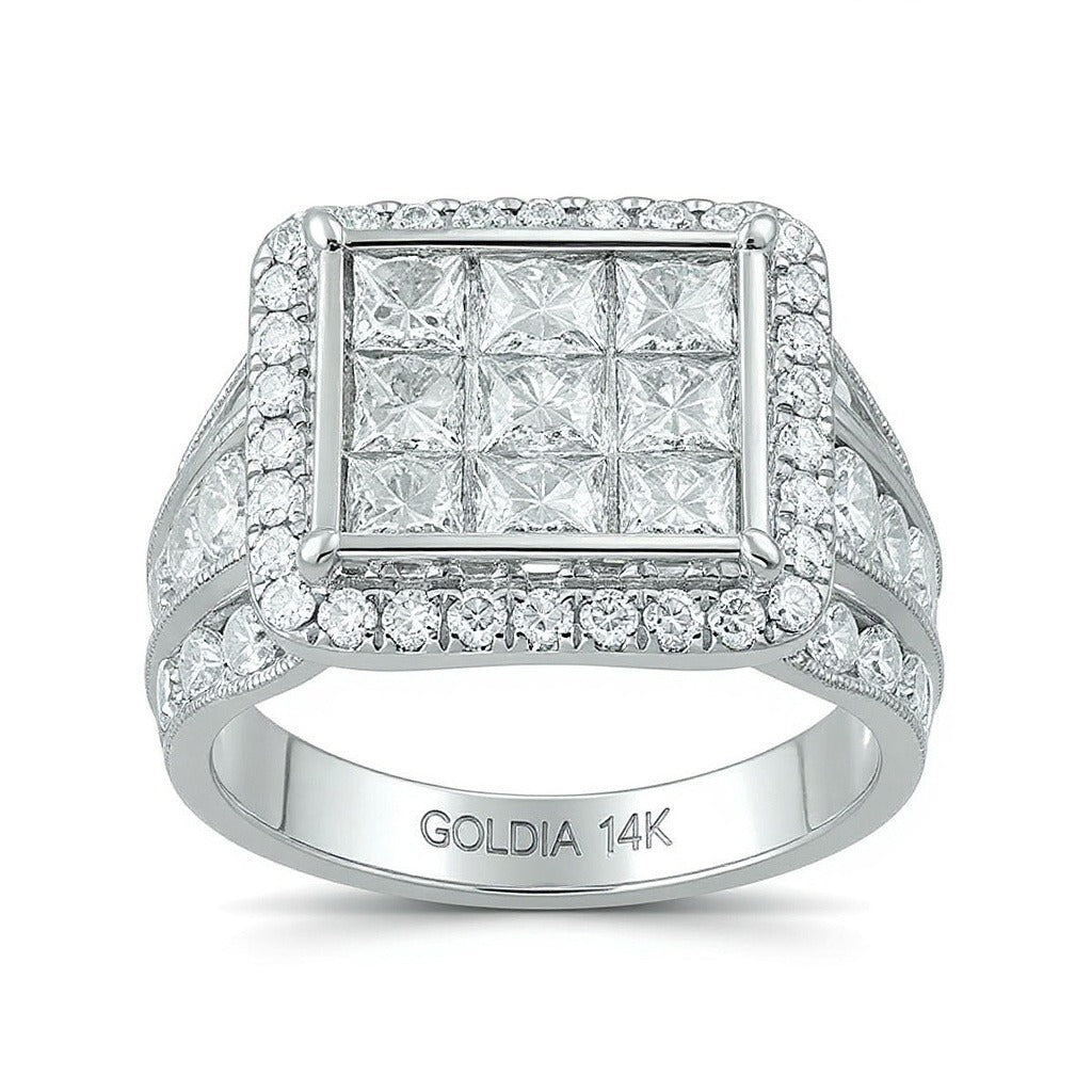 7.0 CT. TW Princess-Cut Composite Diamond Frame Triple Row Engagement Ring in 14K White Gold