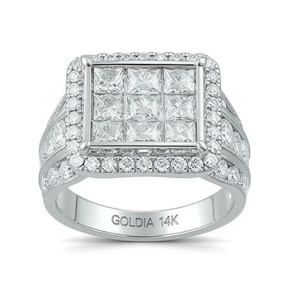 7.0 CT. TW Princess-Cut Composite Diamond Frame Triple Row Engagement Ring in 14K White Gold