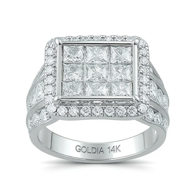 7.0 CT. TW Princess-Cut Composite Diamond Frame Triple Row Engagement Ring in 14K White Gold