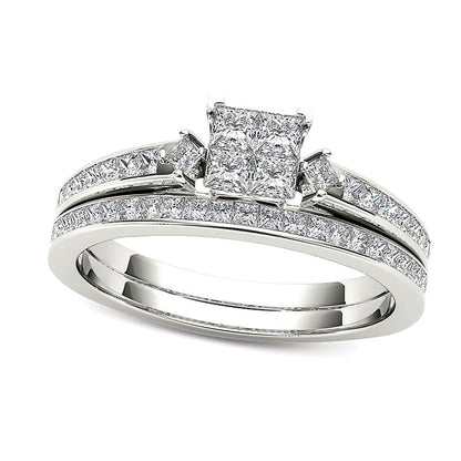 1.0 CT. TW Quad Princess-Cut Multi-Diamond Bridal Set in 14K White Gold