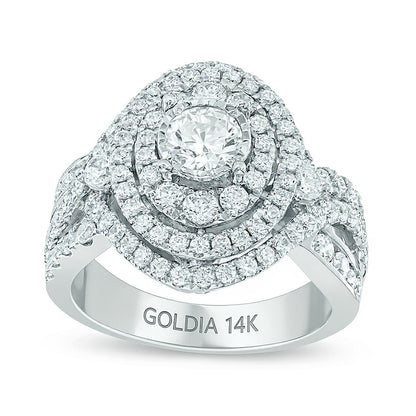 Previously Owned 2.0 CT. TW Diamond Oval Frame Split Shank Engagement Ring in 14K White Gold