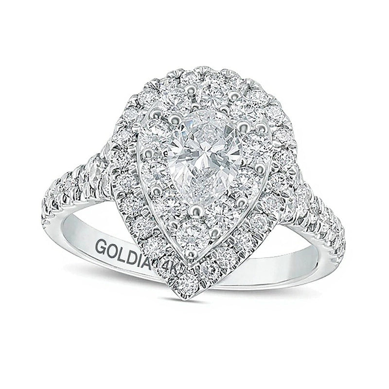 1.75 CT. TW Pear-Shaped Diamond Double Frame Engagement Ring in 14K White Gold (I/SI2)