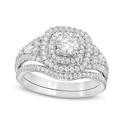 1.2 CT. TW Diamond Double Cushion Frame Bridal Set in 14K White Gold