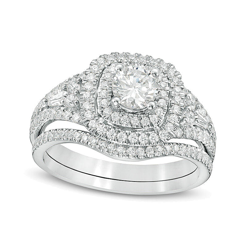 1.2 CT. TW Diamond Double Cushion Frame Bridal Set in 14K White Gold