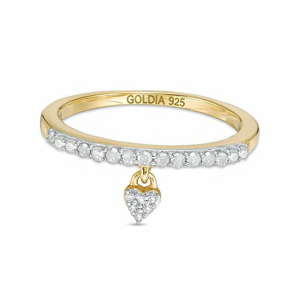 0.2 CT. TW Diamond Heart Charm Ring in Sterling Silver with 14K Gold Plate