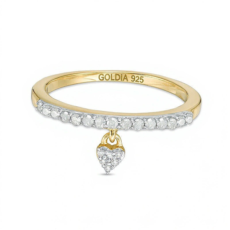 0.2 CT. TW Diamond Heart Charm Ring in Sterling Silver with 14K Gold Plate