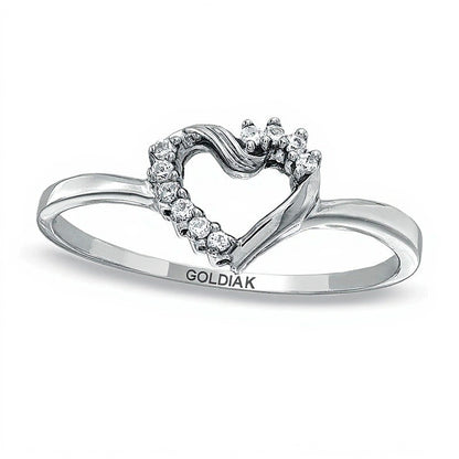 0.05 CT. TW Diamond Twist Heart Ring in 10K White Gold