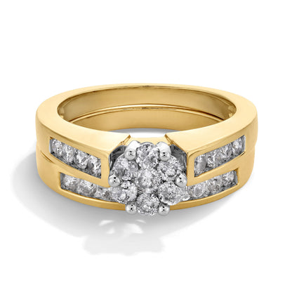 1.0 CT. TW Multi-Diamond Flower Bridal Set in 10K Gold