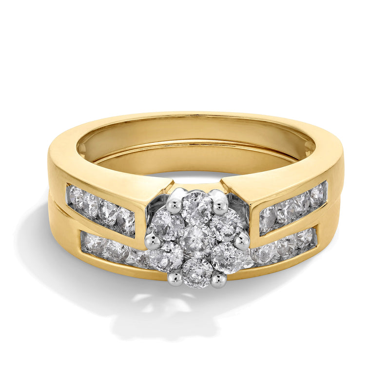 1.0 CT. TW Multi-Diamond Flower Bridal Set in 10K Gold
