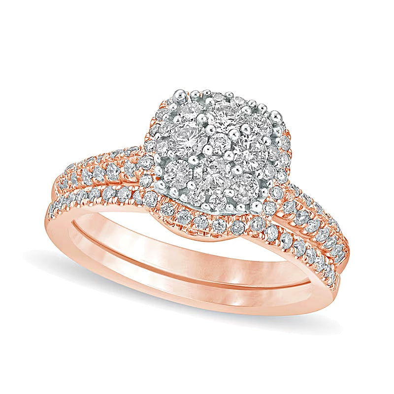 1.0 CT. TW Composite Diamond Cushion Frame Bridal Set in 10K Rose Gold
