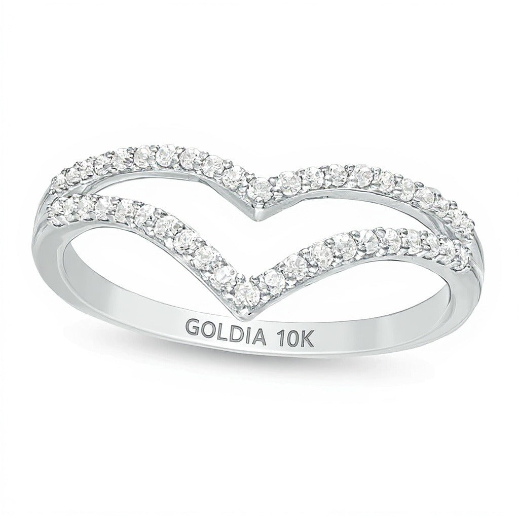 0.25 CT. TW Diamond Double Chevron Split Shank Anniversary Band in 10K White Gold
