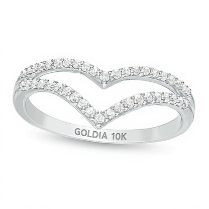 0.25 CT. TW Diamond Double Chevron Split Shank Anniversary Band in 10K White Gold