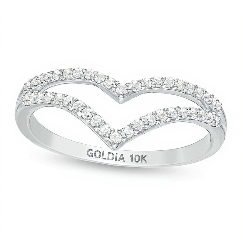 0.25 CT. TW Diamond Double Chevron Split Shank Anniversary Band in 10K White Gold