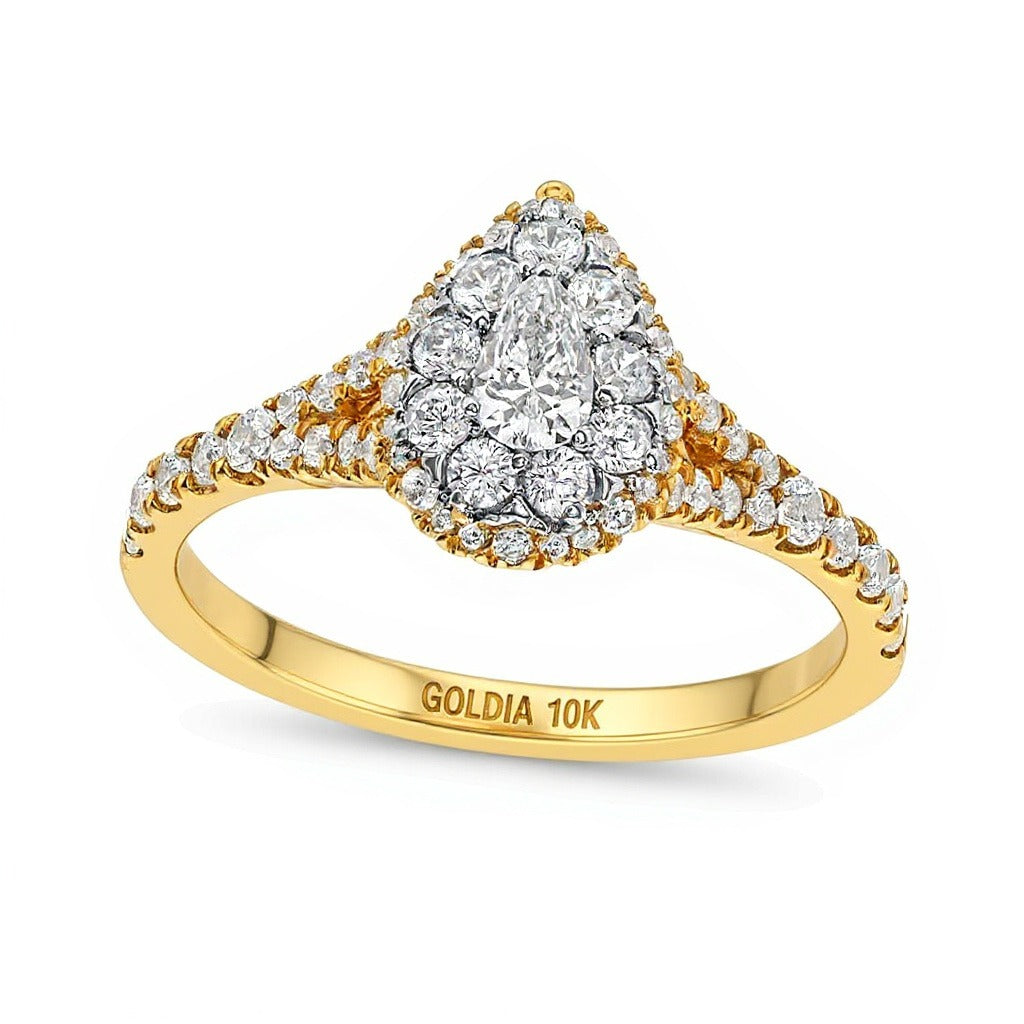 0.75 CT. TW Pear Multi-Diamond Split Shank Engagement Ring in 10K Gold