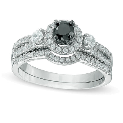 0.63 CT. TW Enhanced Black and White Diamond Frame Bridal Set in 10K White Gold