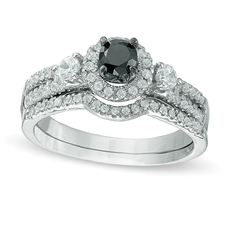 0.63 CT. TW Enhanced Black and White Diamond Frame Bridal Set in 10K White Gold