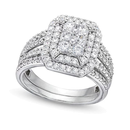 1.25 CT. TW Emerald Multi-Diamond Elongated Art Deco Split Shank Bridal Set in 10K White Gold