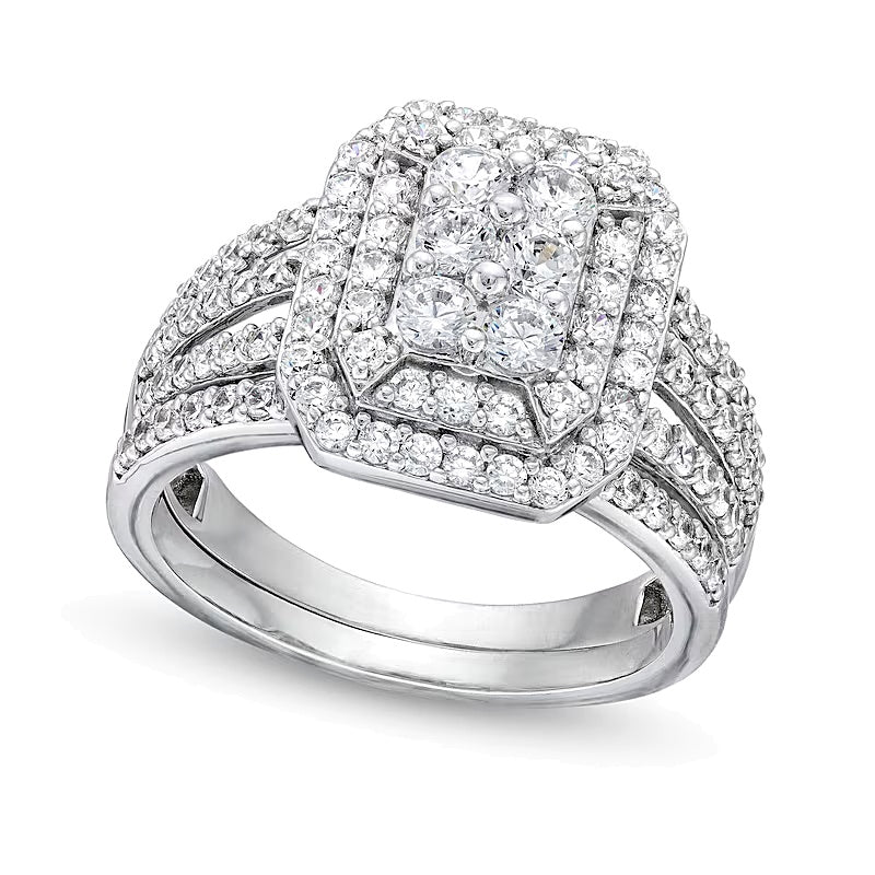 1.25 CT. TW Emerald Multi-Diamond Elongated Art Deco Split Shank Bridal Set in 10K White Gold