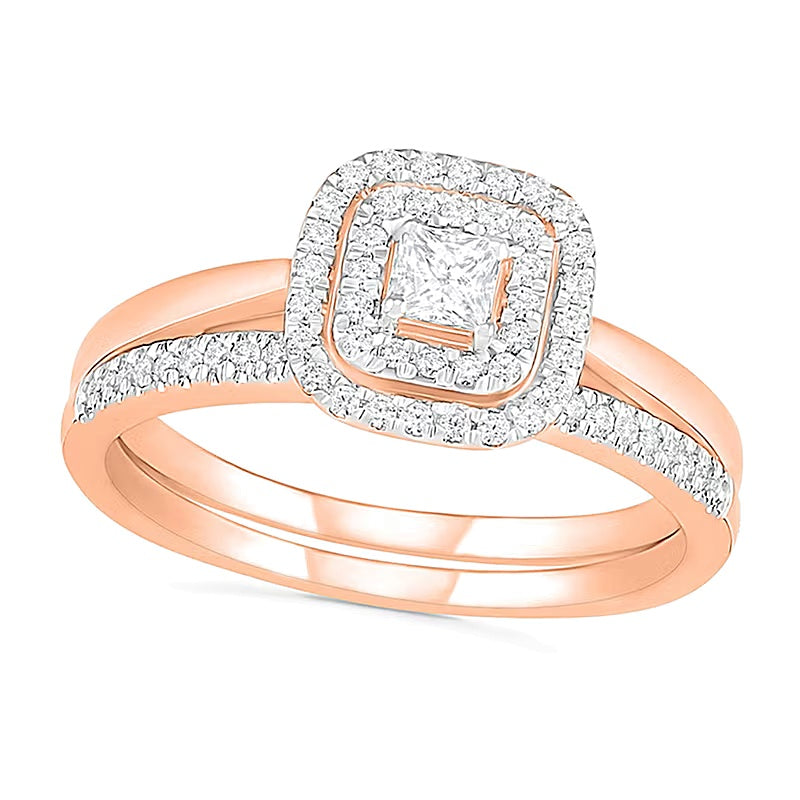 0.38 CT. TW Princess-Cut Diamond Double Cushion Frame Bridal Set in 10K Rose Gold