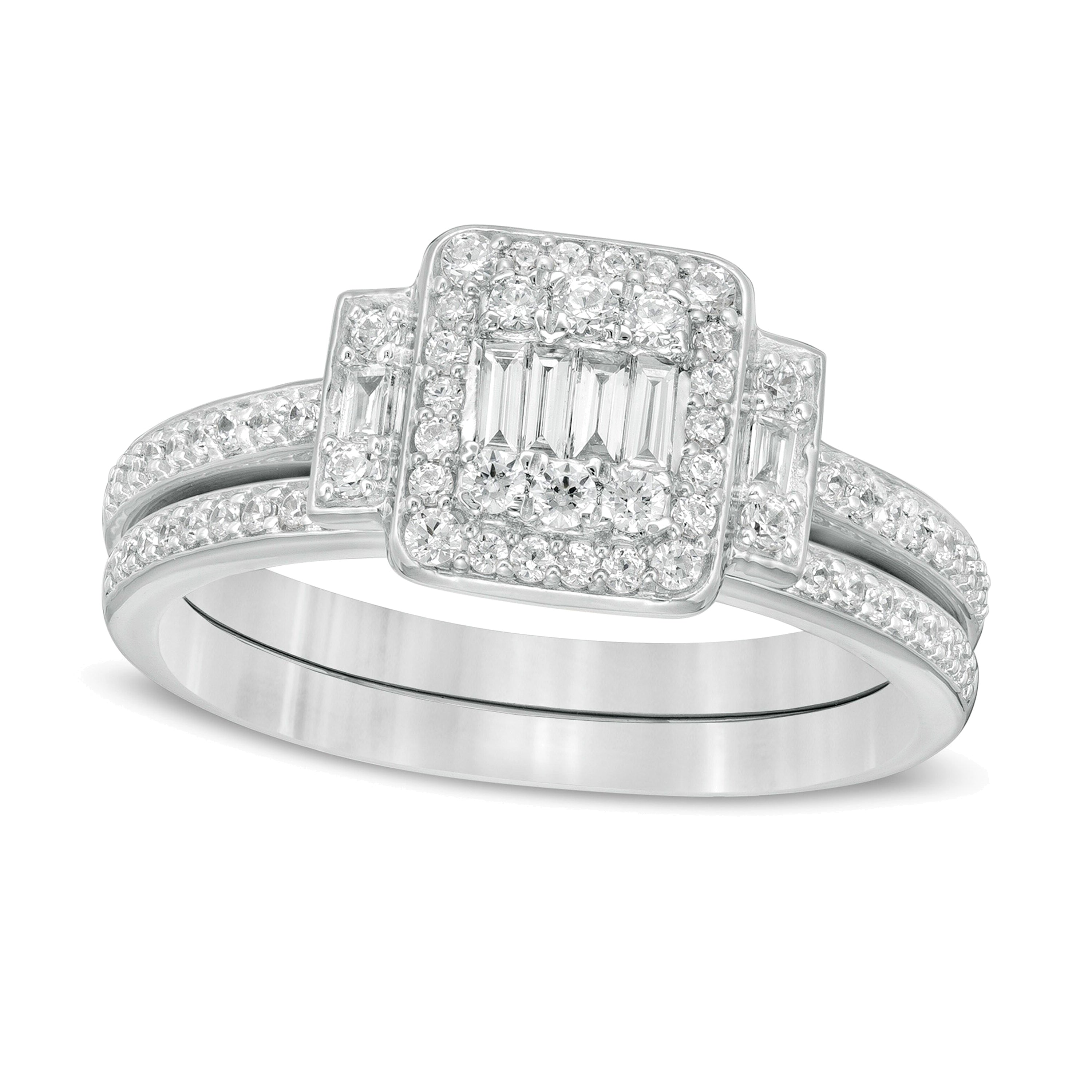 0.5 CT. TW Composite Diamond Frame Collar Bridal Set in 10K White Gold